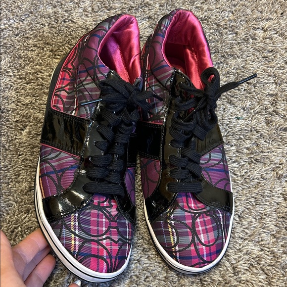 Coach Finch Plaid High Top Sneakers – Pink / Black Patent – Size 7.5 - Picture 7 of 8